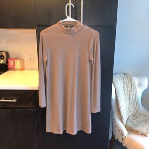 Tan, Ribbed, Mock-neck Swing Dress